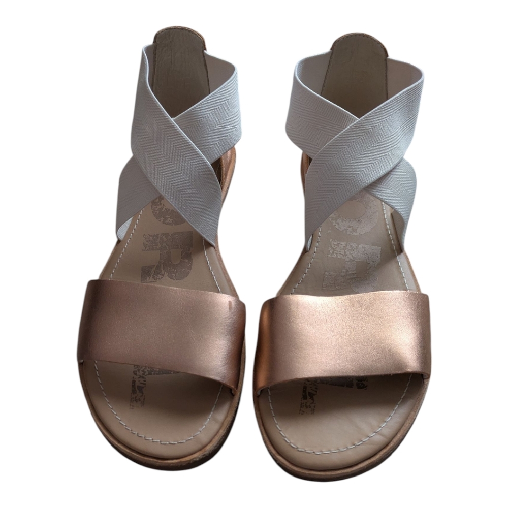 Sorel Ella Rose Gold Natural Leather Stretchy Strap Sandals Women's Size 9
